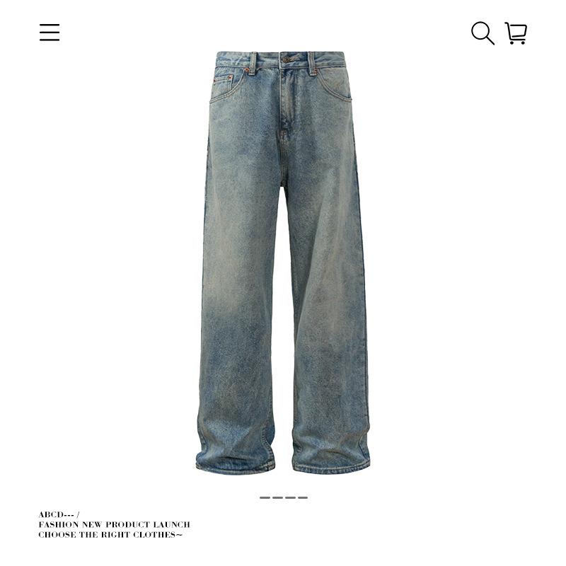ジーンズ レディース ストレート レトロ 水洗加工 カジュアル ロングパンツ