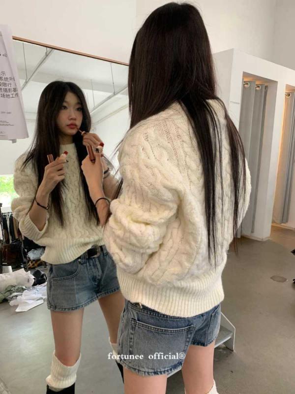 ニットセーター レディース 秋冬 ケーブル編み プルオーバー ゆったりシルエット フランス風 レトロ 優しい印象 リラックスカジュアル クルーネック トップス