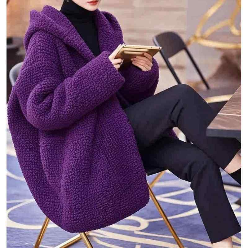 コート レディース 秋冬 パープル ボアフランネル シャネル風 テーラードシルエット スタイリッシュ ユニーク 高級感 ふわふわ暖か エレガント モダン ファッション 爆款 洋気 別致 独特 雰囲気