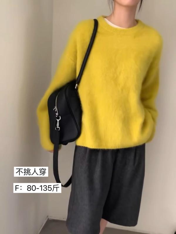 編み物スウェーター レディース 秋冬 ゆったり 伸び伸びする 混紡 ふわふわ 素晴らしい 色つや ホンブルグ帽 肌目 韓国 表現スタイル