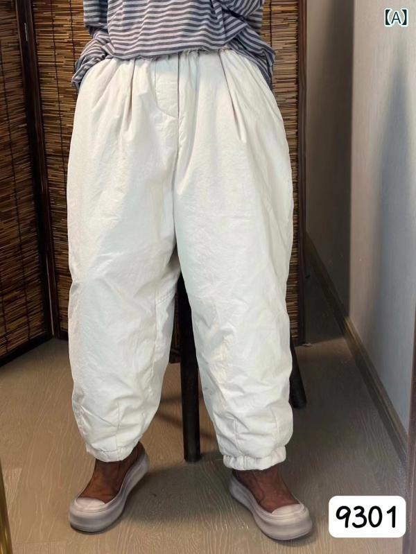 パンツ レディース 秋冬 ゆったり 大きめサイズ 綿麻 キルティング 伸縮ウエスト シルエット カジュアル 薄手 汎用 快適 暖かみ リラックス デイリーウェア｜やすらぎマーケット