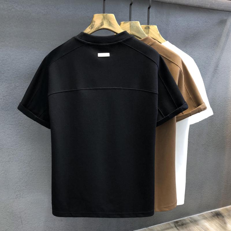 Tシャツ メンズ 極簡 短袖 トップス スタイリッシュ フィットシルエット カジュアル 日常使い 厚手 インナー レイヤード シンプル コットン調 快適 ベーシック ワードローブ 必需品