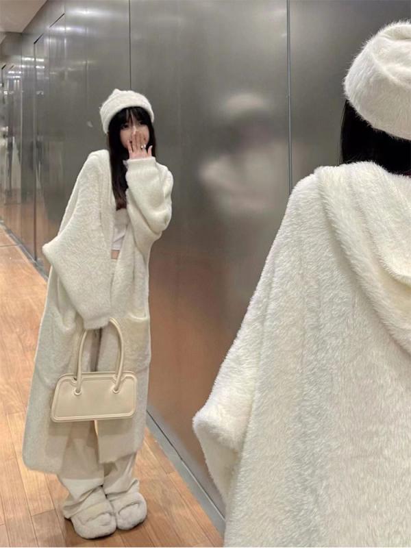編み物ジレー レディース 秋冬 ボンネット付き添い人 ロング丈 ゆったり 朦朦たる 編み物厚地の外套 慵?風 伸び伸びする表現スタイル 普段使い走り 花の冠yd方針 雅びやか 心地よい レディースファッション-レインコート-レインウェア