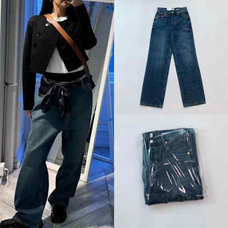 デニムパンツ レディース ストレート ブルー ゆったり レトロ ロング丈