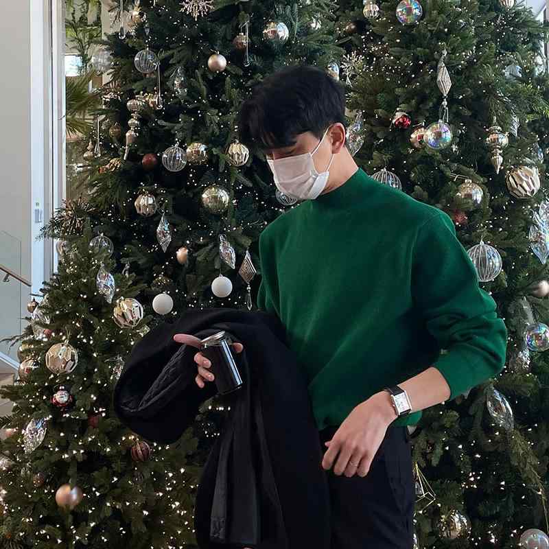 メンズ 編み物ティーシャツ 秋冬 労働者の一団のど首 ティーシャツ レトロ クリスマス緑であること 今めかしい 普段使い走り ゆったり 生あたたかい パステル色の原料品感