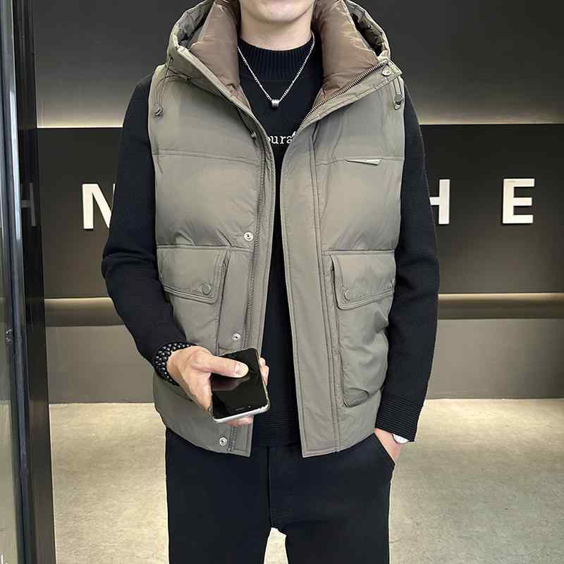 ダウンベスト メンズ フード付き 軽量暖か 秋冬 普段使い カジュアル ゆったりシルエット 上品 柔らかい素材感 通勤向き