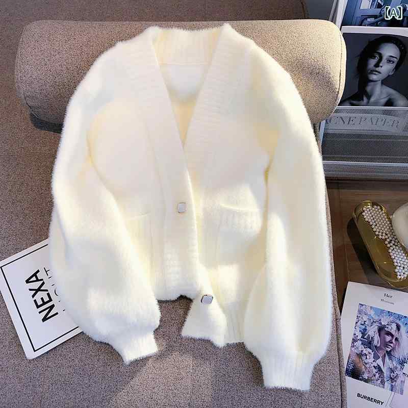 ニットカーディガン レディース かわいい 春 トップス 薄手 ショート丈 シンプルデザイン