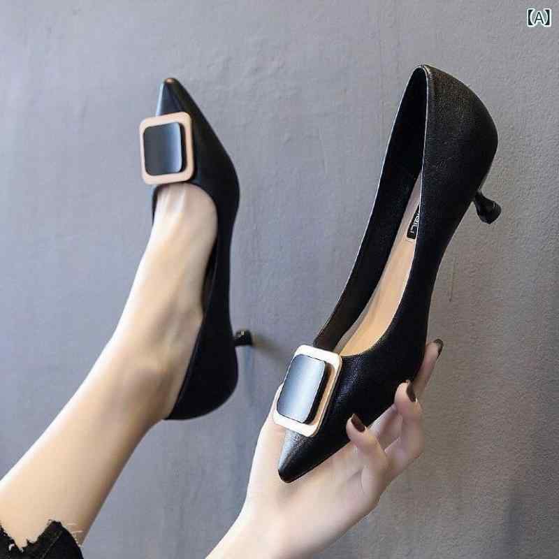 パンプス レディース ポインテッドトゥ 低ヒール 3cm 細ストラップ 春秋 コーディネートしやすい 女性用 スタイリッシュ