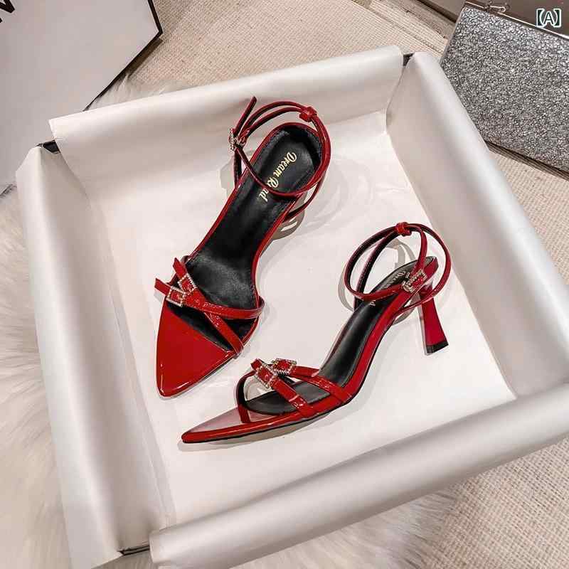 ストラップサンダル レディース オープントゥ 細ヒール 尖頭 セクシー 赤 夏向け スタイリッシュ 6,650円