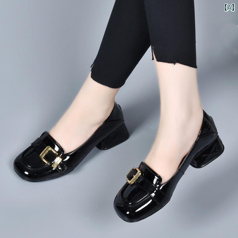 パンプス レディース 粗ヒール 柔らかソール 浅口 百搭 スタイリッシュ シューズ