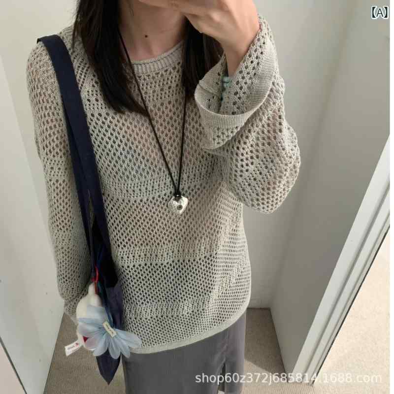 編み物ティーシャツ レディース ゆったり影ぼうし 長袖 透け 窈窕たるな着こなしに
