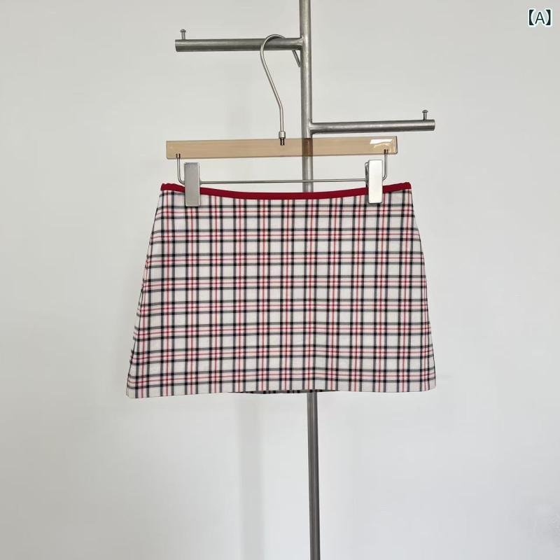 膝丈スカート レディース チェック柄 ストレート コントラストカラー 洗練 紅白 黄黒パターン