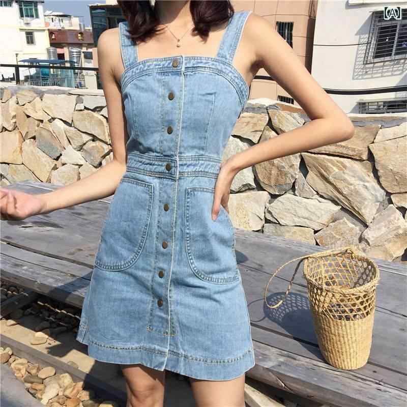 サスペンダースカート レディース デニム素材 韓国スリムフィット ウエストシェイプ ヒップライン強調 春夏向け スタイリッシュ