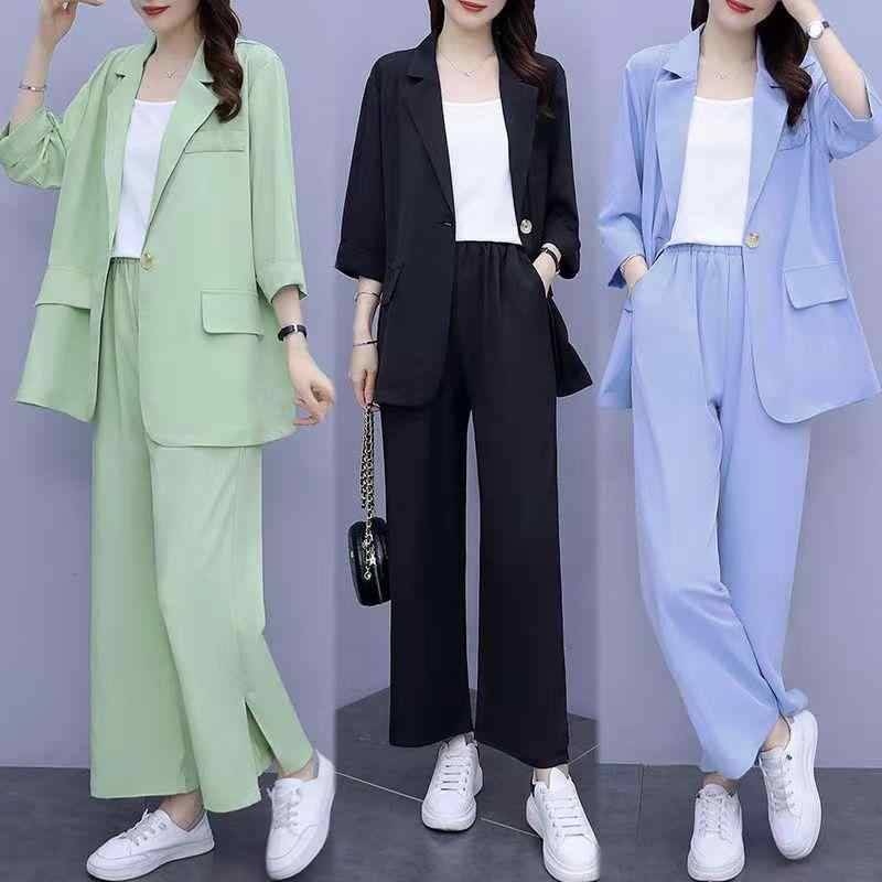 セットアップ 女性 大きいサイズ スリムライン ジャケット パンツ 2点セット 薄手 カジュアル 西装風
