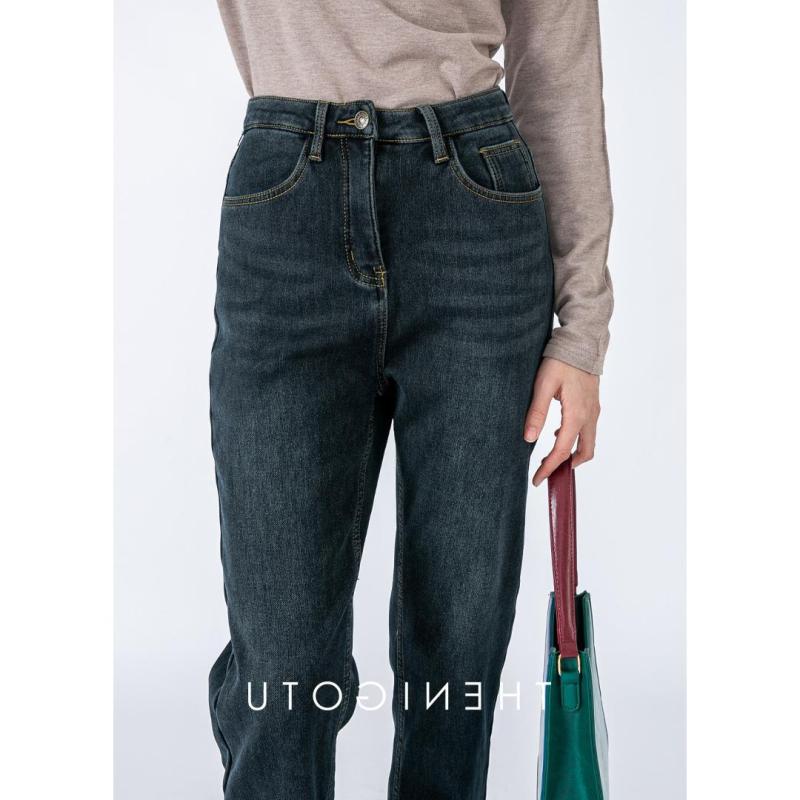 デニムパンツ レディース ストレート ハイウエスト 9分丈 スリムフィット 裏地付き 煙管シルエット 小柄対応