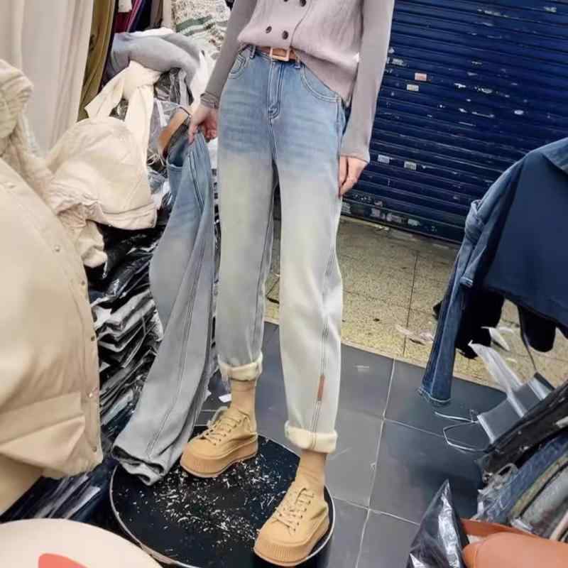 デニムパンツ レディース ワイドレッグ ストレート ダディスタイル 厚手 裏地付き ビッグサイズ 痩せ見え 梨型対応 シンプル きれいめ
