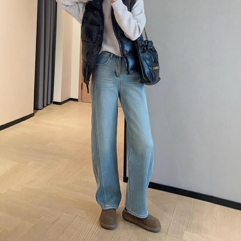 デニム レディース ワイドレッグ か細い影ぼうし 今めかしい 生あたたかい裏打ち ジーンズ原料品 ロング丈 照明ランプ色合い
