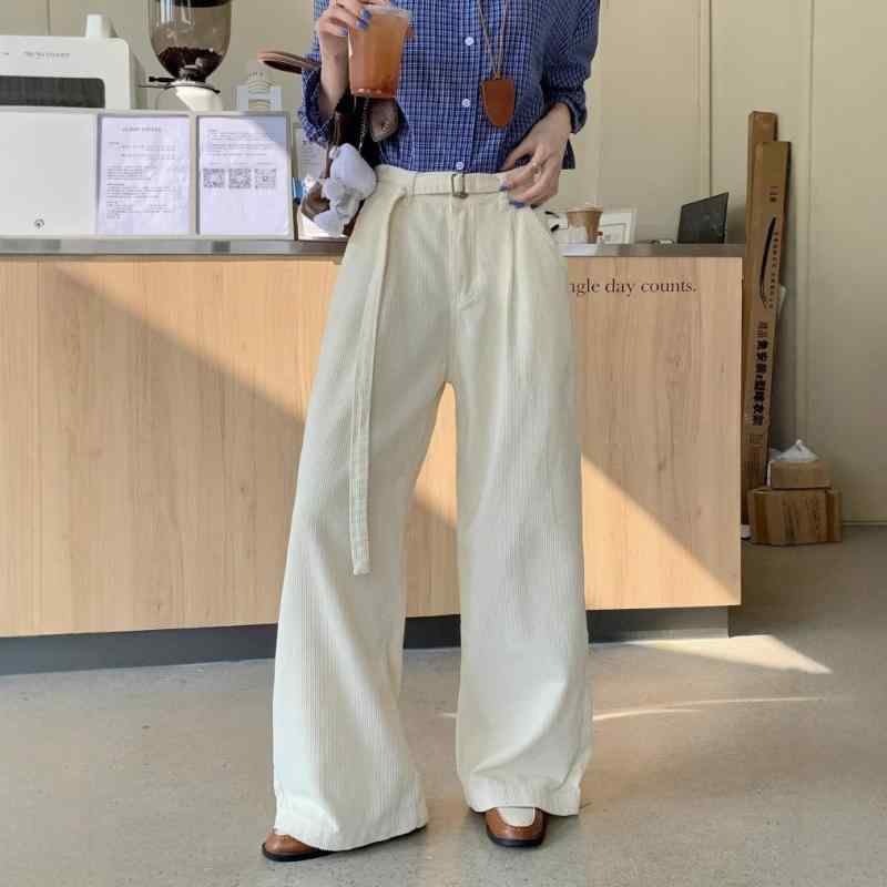 ワイドパンツ レディース 米白色 ゆったりストレート ハイウエスト ロング丈