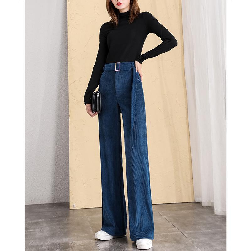 ワイドパンツ レディース ハイウエスト ストライプ 厚手素材 ロング丈 落ち感シルエット 大きめサイズ