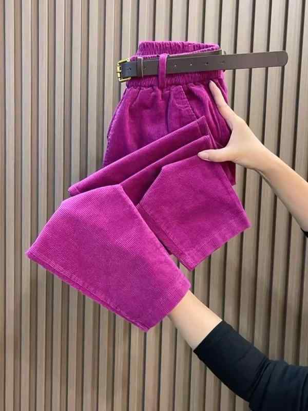 ワイドパンツ レディース ハイウエスト ローズレッド コーデュロイ ロング丈