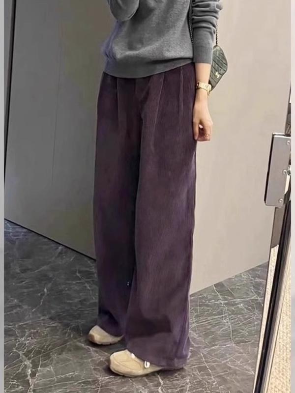 ワイドパンツ レディース 紫色 高腰 ストレートレッグ レトロ カジュアル シルエット スタイル