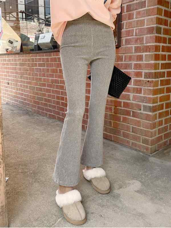 フレアパンツ レディース 高腰 復古 カジュアル 暖か 厚手 シルエット