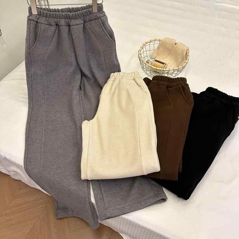 スウェットパンツ レディース ゆったりワイドレッグ ハイウエスト ポケット付き 暖か裏起毛ロングパンツ