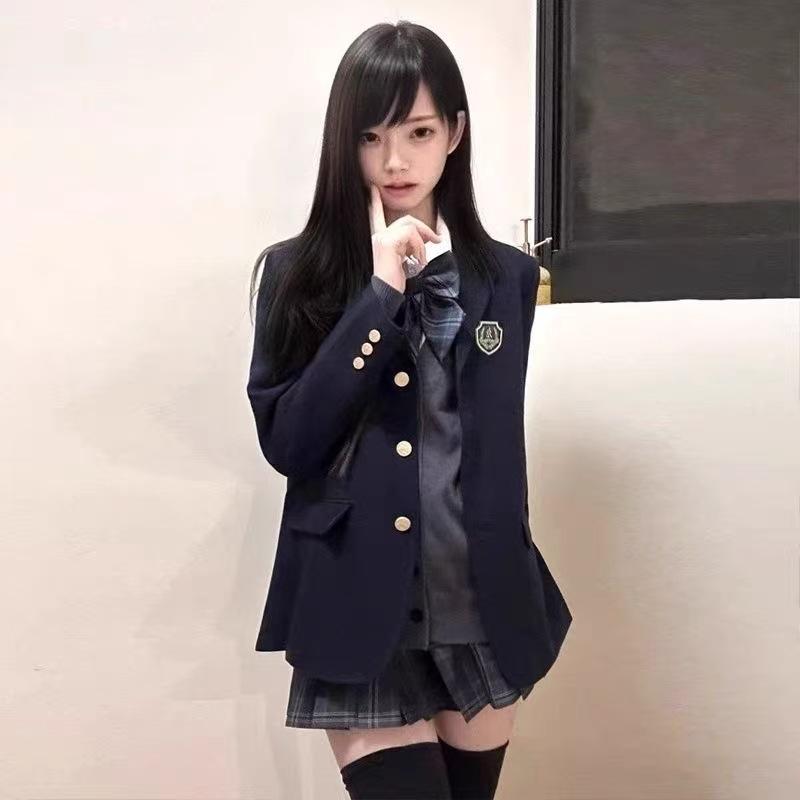 ブレザー レディース 三つボタン 学院風 グレー ブラック ネイビー ジャケット