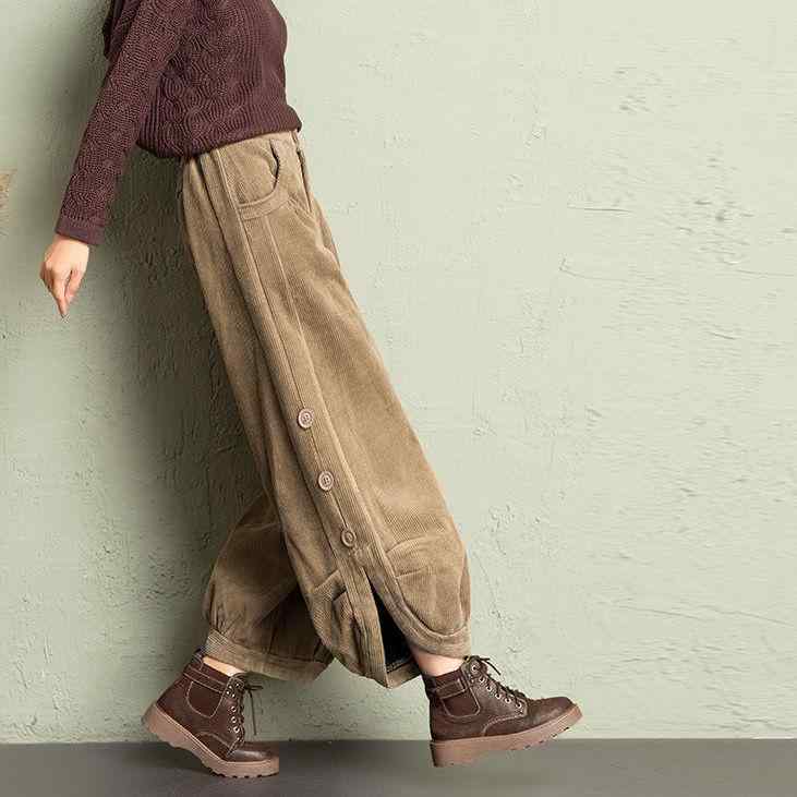 ワイドパンツ レディース 高腰 フィット 加厚 秋冬用 灯芯?調 灯?シルエット