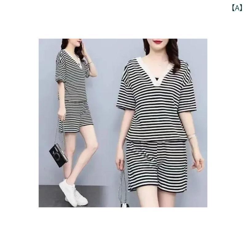 セットアップ レディース 上下セット 半袖 Tシャツ パンツ ボーダー リボン ゆったり 体型カバー 通気性 吸汗速乾 ルームウェア 部屋着 パジャマ お出かけ カジュアル シンプル 楽ちん
