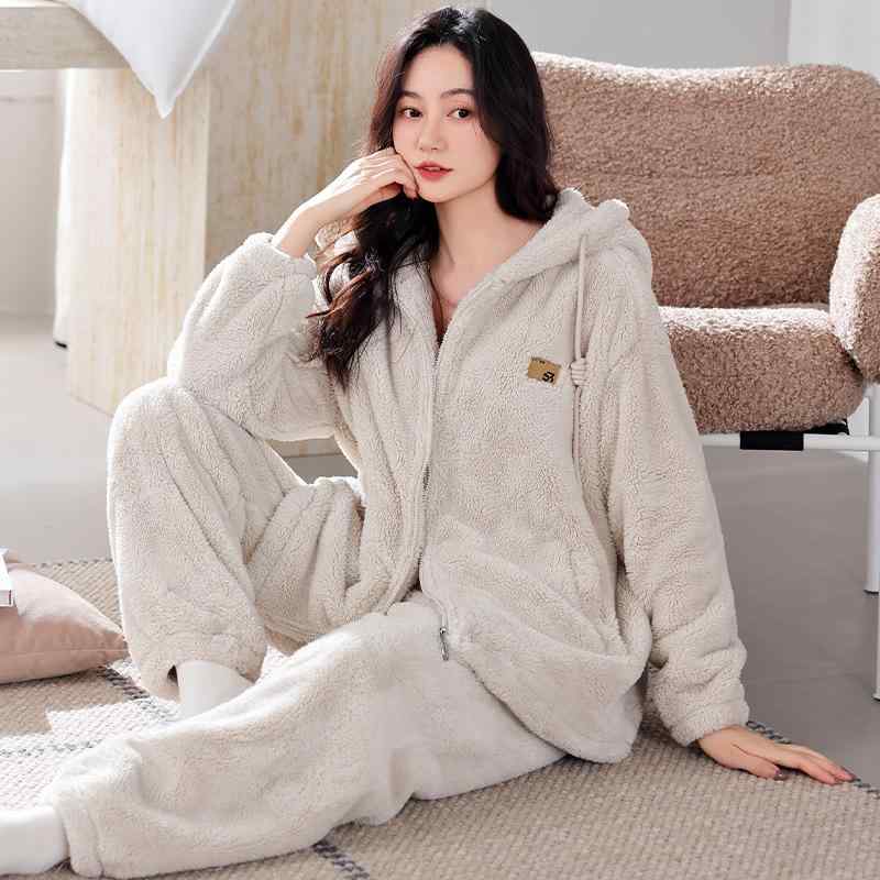 パジャマ レディース ボンネット付き添い人 冬用 朦々たる生あたたかい 綿ネル風 介護ホーム服