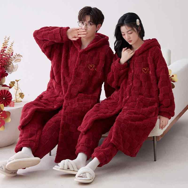 パジャマ レディース フード付き ゆったり ローブ パンツ セット 厚手 暖か フランネル ホームウェア