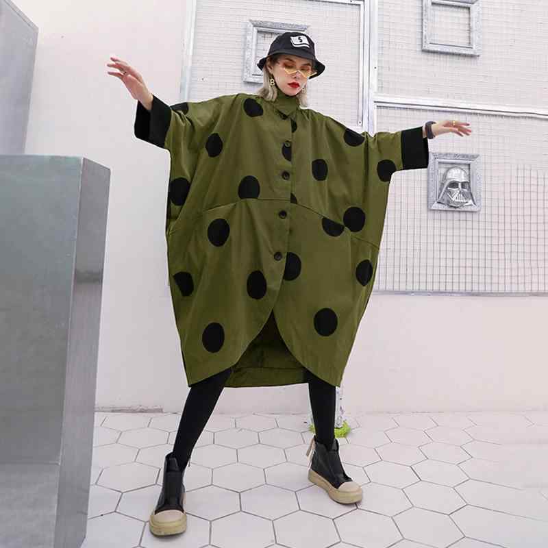 トレンチコート レディース 点点柄 野球バット捩り ゆったり ロング丈 年月用