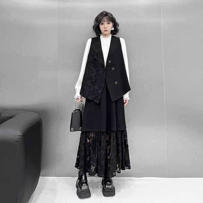 セットアップ レディース レース ・靭接 ゆったり ベスト ゴムウエスト Aライン スカート｜やすらぎマーケット