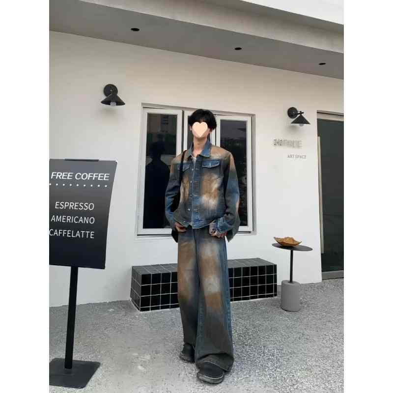 デニムジャケット メンズ タイダイ柄 ロングパンツ セット