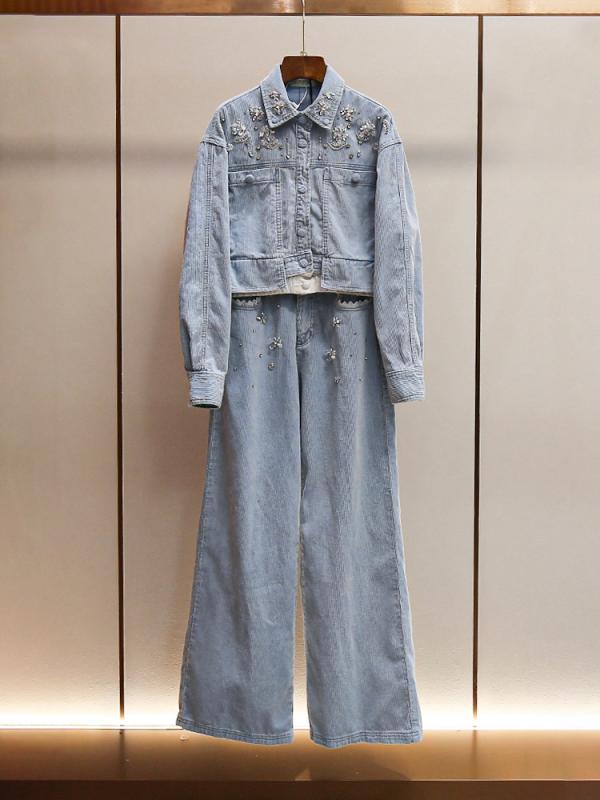 上衣ズボン下書き割り レディース ビーズかざり付ける ワイドレッグ ホンブルグ帽原料品 ロング丈