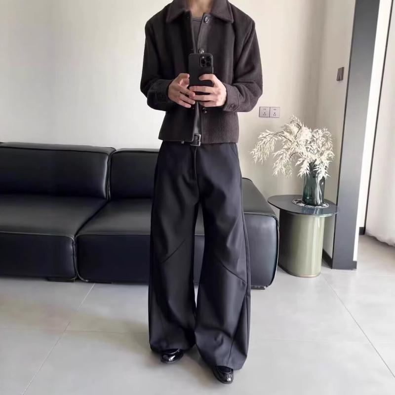 ワイドパンツ メンズ ゆったりカジュアル 韓国 薄手素材 垂れ感 ロング丈 床引きスタイル