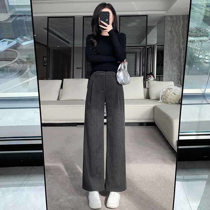 ワイドパンツ レディース ハイウエスト フィット 冬用 暖か ストレートレッグ