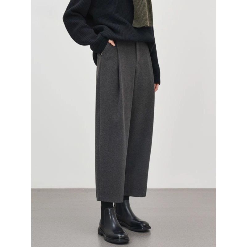 ワイドパンツ レディース 黒 高腰 ゆったり 9分丈 厚手 ストレート