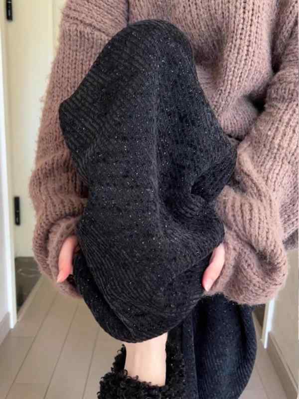 ワイドパンツ レディース 黒 保温 ストレート ゆったり 休?