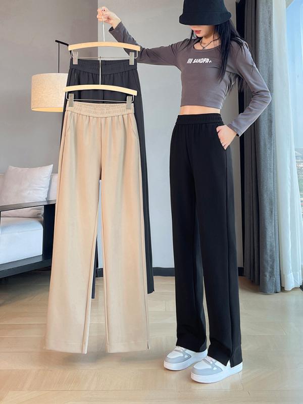 ワイドパンツ レディース ハイウエスト ストレッチウエスト フリースライニング ストレートレッグ 秋冬用 休?スタイル