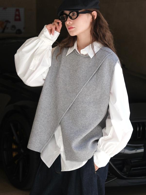 ベスト レディース 不規則開叉 ゆったりシルエット レイヤード対応 上衣