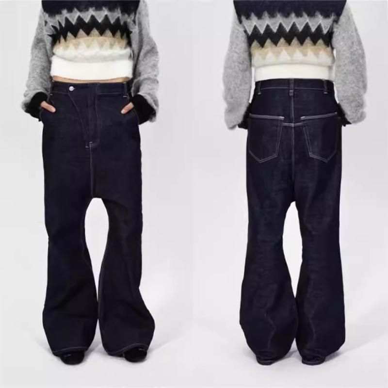 ワイドパンツ レディース デニム フレア ローライズ ストレッチ ゆったり シルエットx2