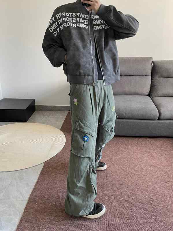 カーゴパンツ レディース ジーンズ 引っ切り無い 多衣嚢 レトロ  御花刺しゅうx2