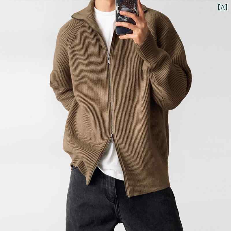 カーディガン ユニセックス セーター ハイネック ジップアップ 無地 シンプル カジュアル ベーシック トップス 定番 リラックス プルオーバー スタンドカラー 羽織り 前開き ファッション モダン ストリート