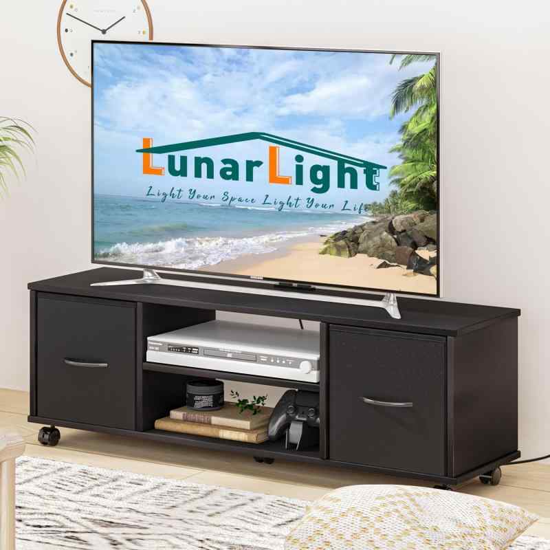 LunarLight テレビ台 幅109.5cm奥行28.6cm高さ37cm テレビボード ローボード コンセント付き 布製引き出し付き 多機能収納ボックス 収納棚板調整可能 32型 42型 55型テレビ適合 収納 組立簡単 工具不