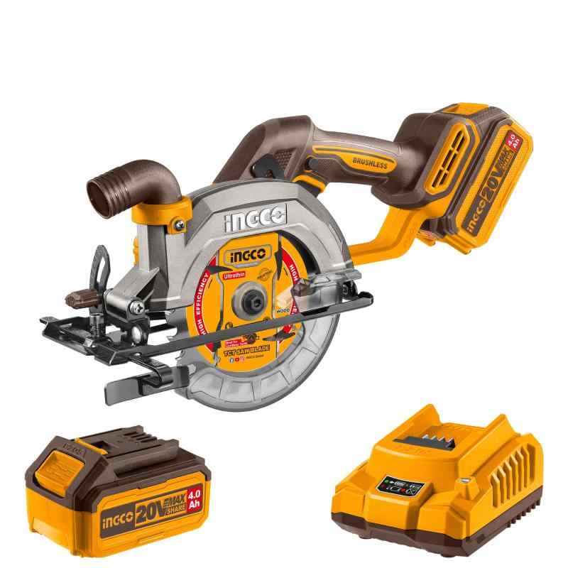 INGCO 20V コードレス丸鋸 165mm ブラシレスモーター 5200RPM 最大切断深さ55mm (90°)
