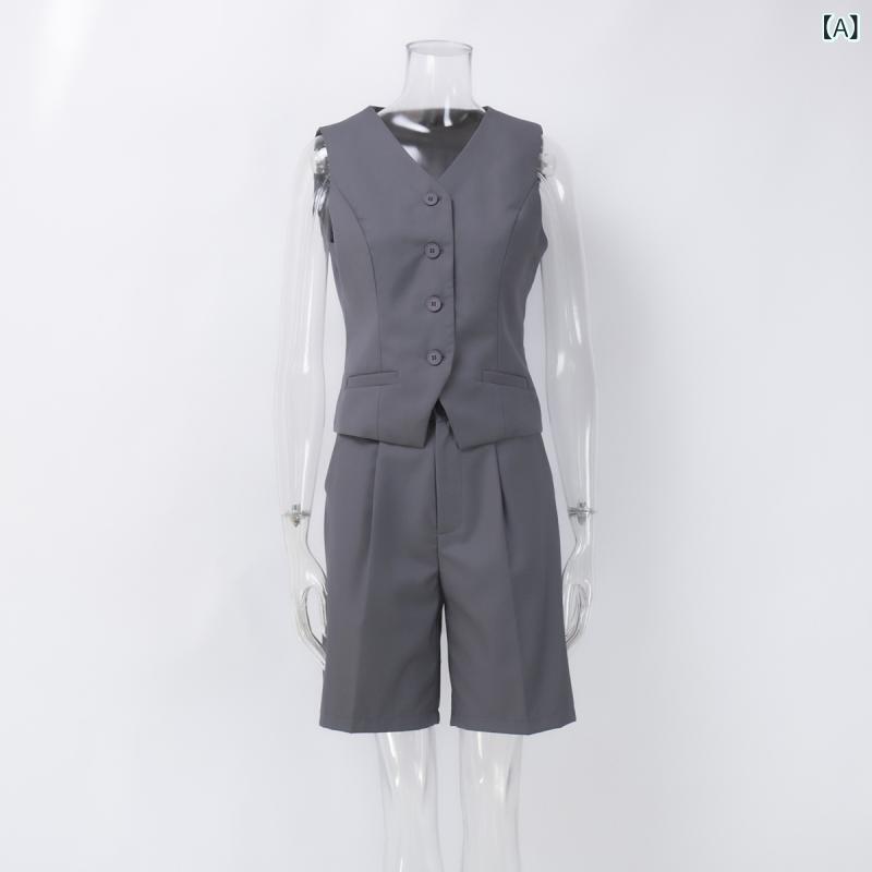 セットアップ レディース ベスト ショートパンツ 無地 ストレート ジレ ハーフパンツ 上下セット カジュアル きれいめ シンプル ベーシック リラックス ノースリーブ お出かけ 普段使い