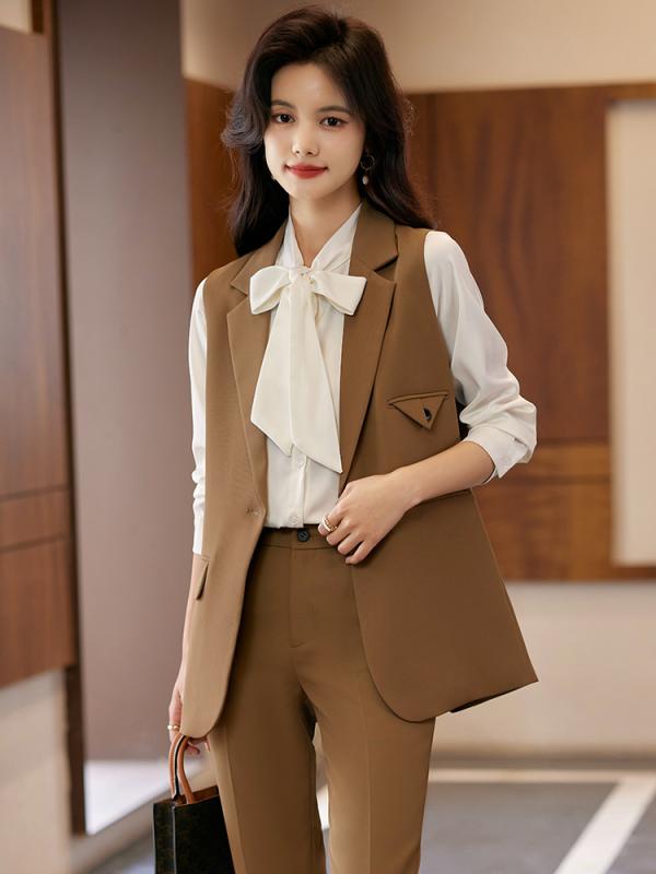 セットアップ レディース ベスト ジレ 上下セット オフィス ビジネス 通勤 事務服 フォーマル きれいめ ノースリーブ 襟付き スリット 無地 シンプル ベーシック スタンダード 大人 上品 仕事 レイヤード