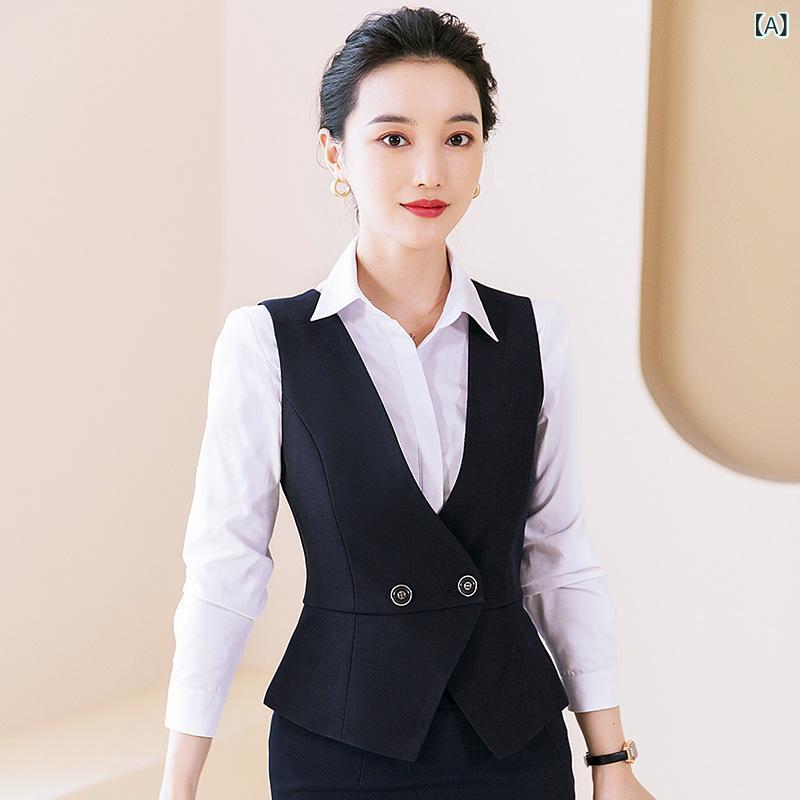 ベスト レディース 事務服 スーツ ビジネス オフィス フォーマル 制服 シンプル 無地 スタンダード 定番 きれいめ カジュアル ワークウェア 仕事着 接客 飲食店 ホテル ユニフォーム ジレ チョッキ 単品